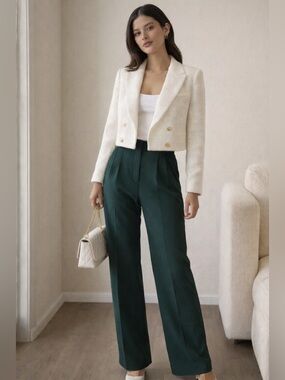 Abercrombie & Fitch Sloane Tailored Pants Dark Green High Waisted Wide Leg S 26